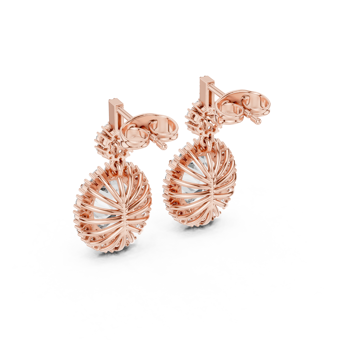 Oval Halo Floral Drop Earrings in 14K Gold with Brilliant Diamond Accents