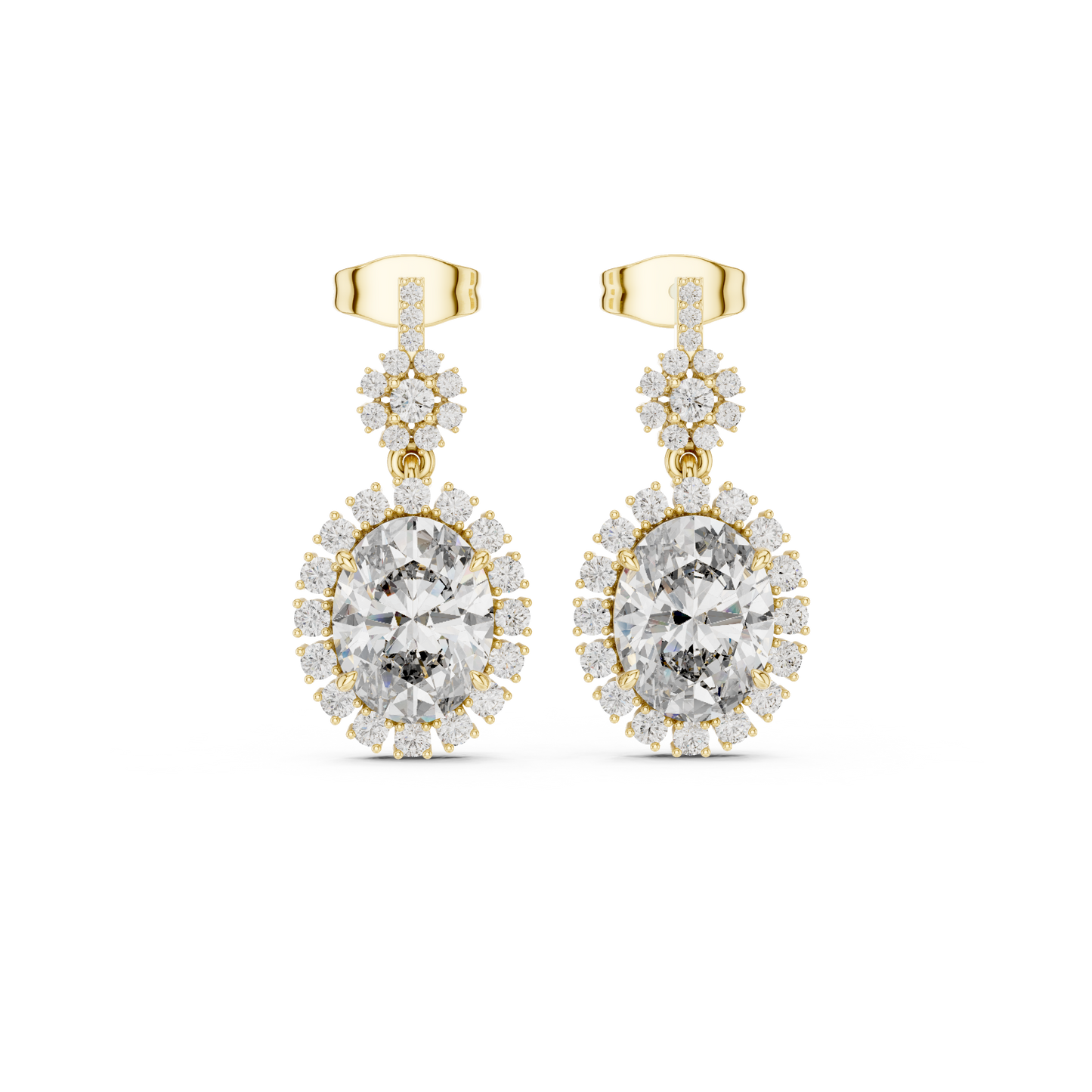 Oval Halo Floral Drop Earrings in 14K Gold with Brilliant Diamond Accents