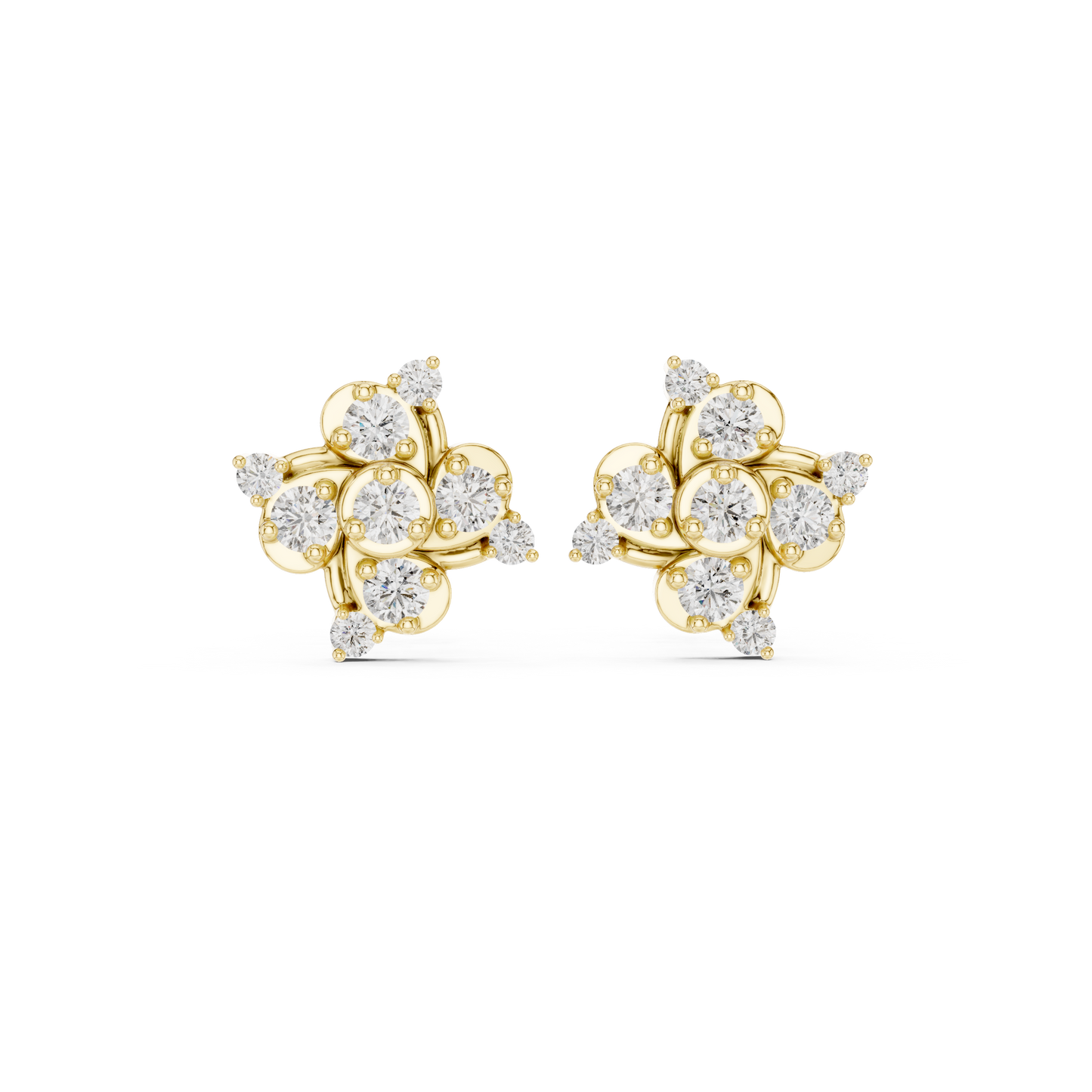 Diamond Quad-Cluster Starburst Stud Earrings