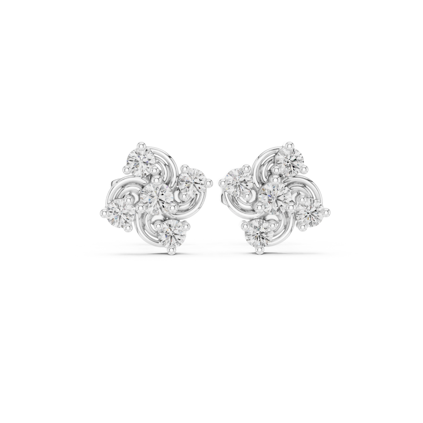 Diamond Seven-Stone Floral Petal Cluster Studs