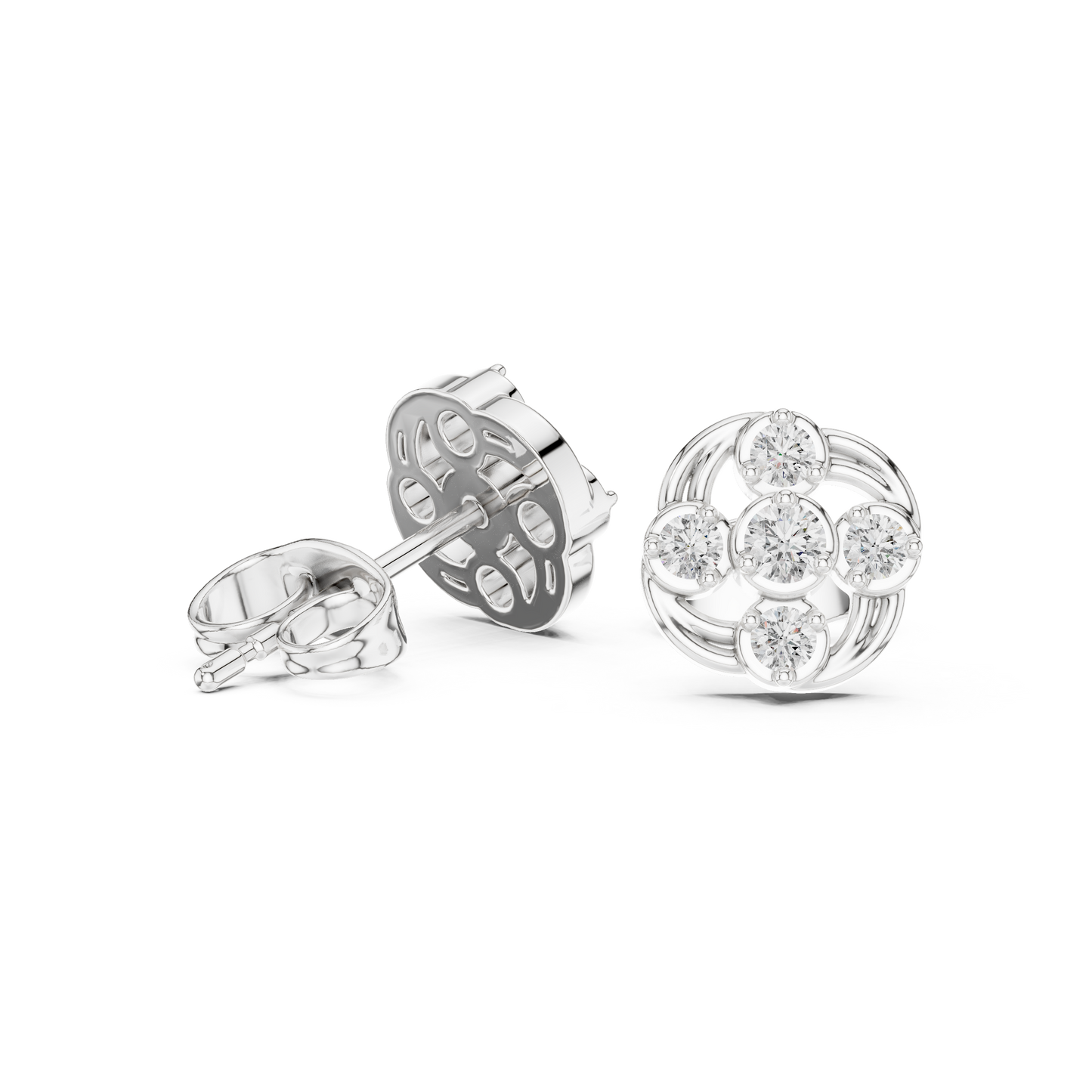 Diamond Spiraling Petal Vortex Stud Earrings