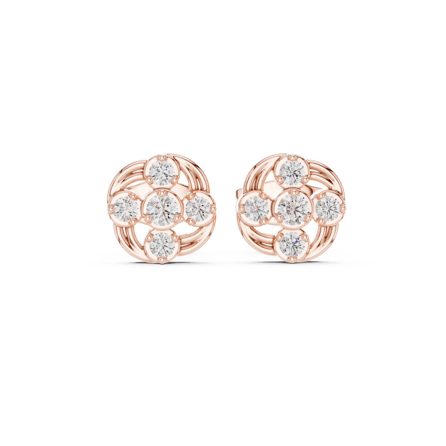 Diamond Spiraling Petal Vortex Stud Earrings