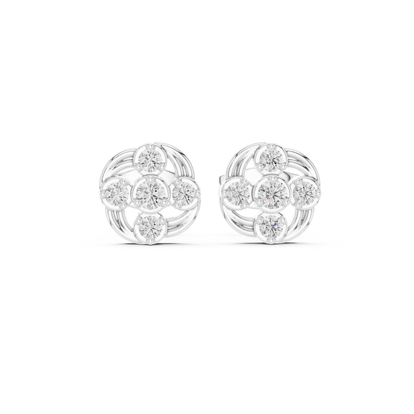Diamond Spiraling Petal Vortex Stud Earrings
