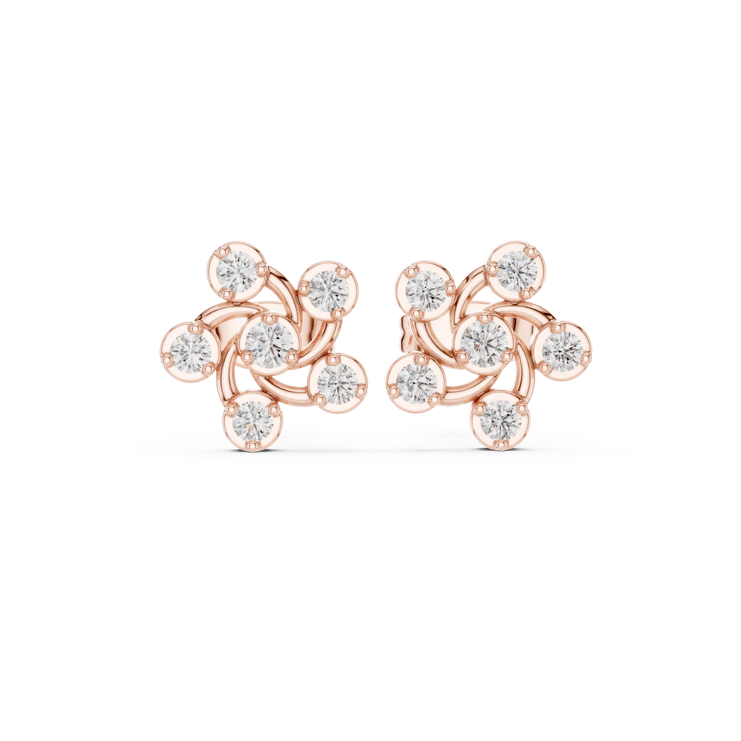 Diamond Pinwheel Floral Stud Earrings