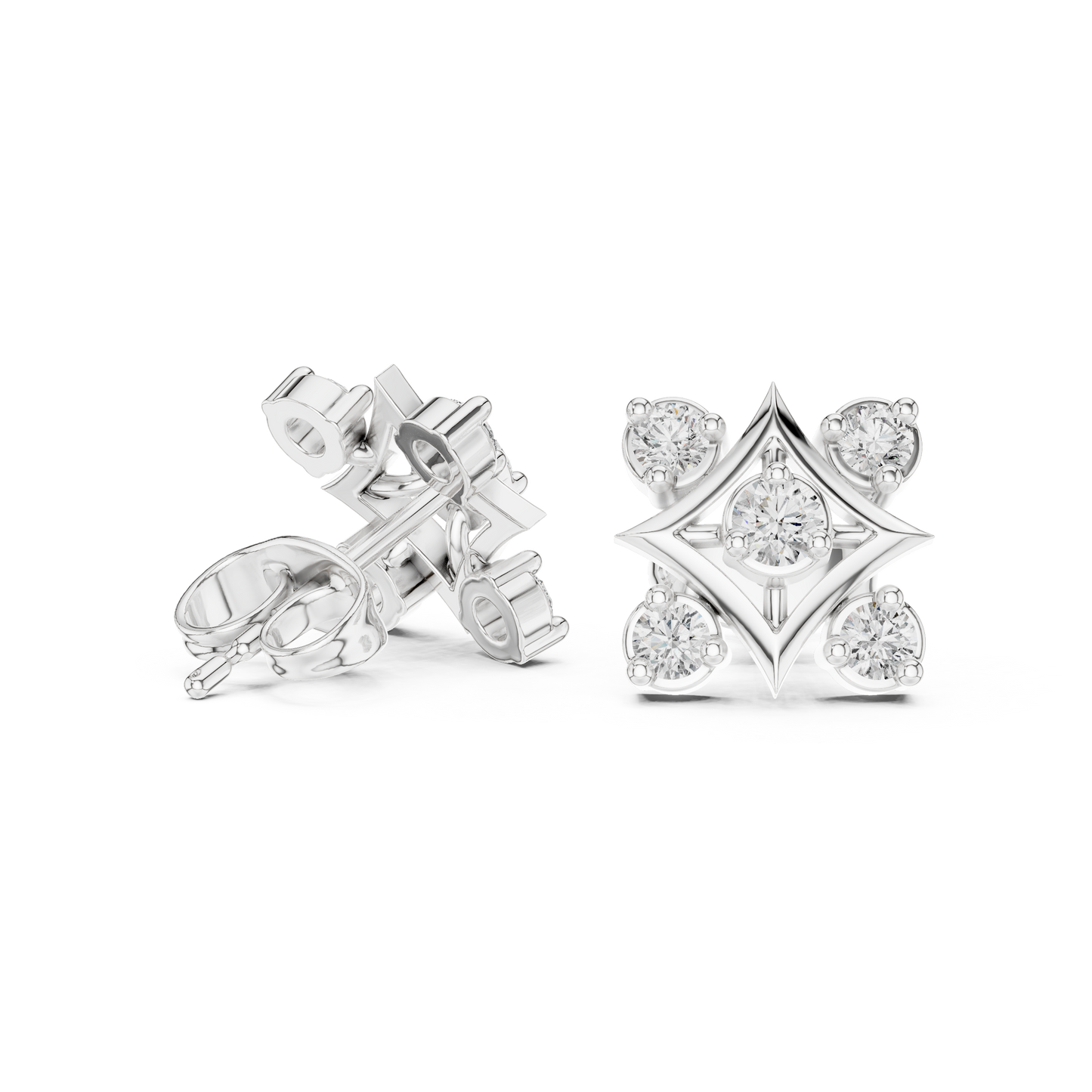 Diamond Compass Starburst Geometric Studs