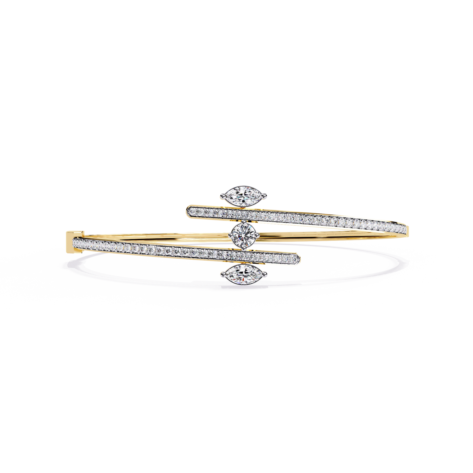 Modern Open Diamond Bangle Yellow Gold