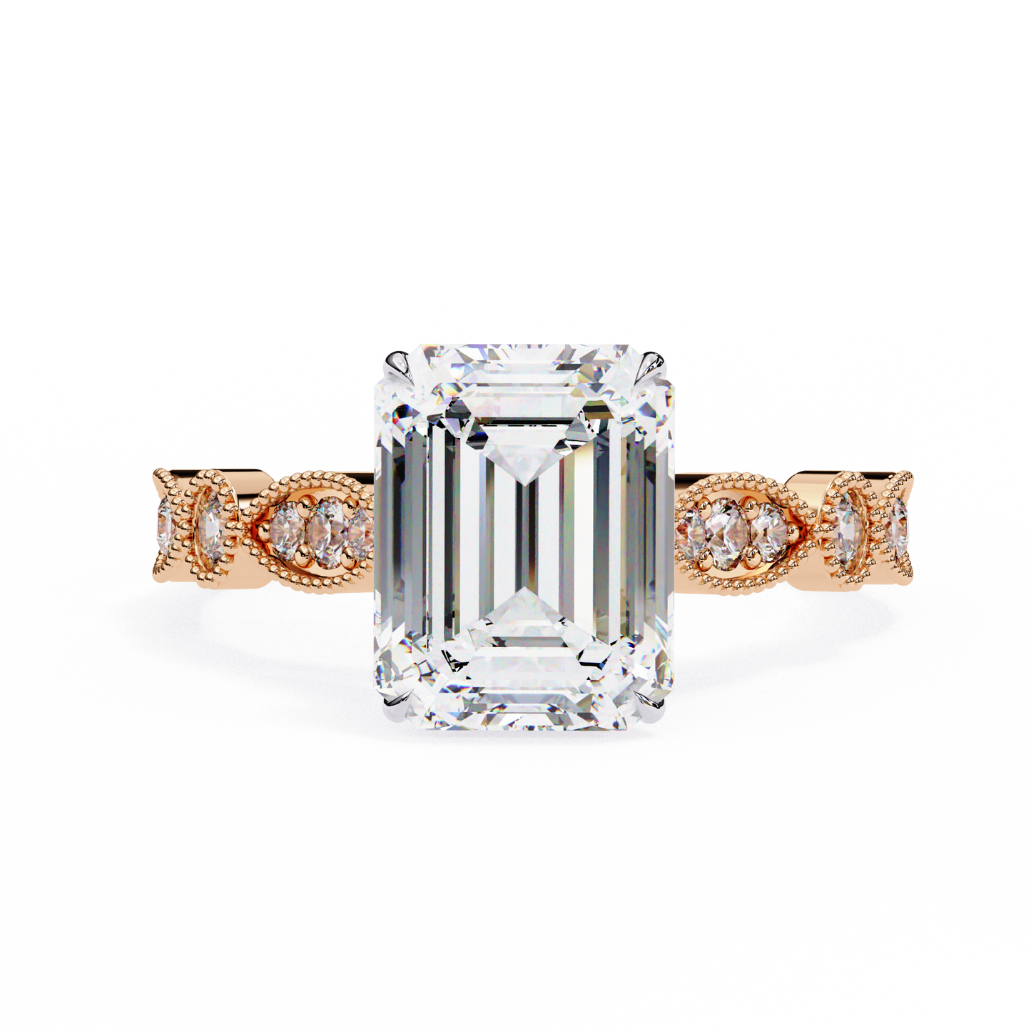 Emerald Elegance Diamond Ring Rose Gold 
