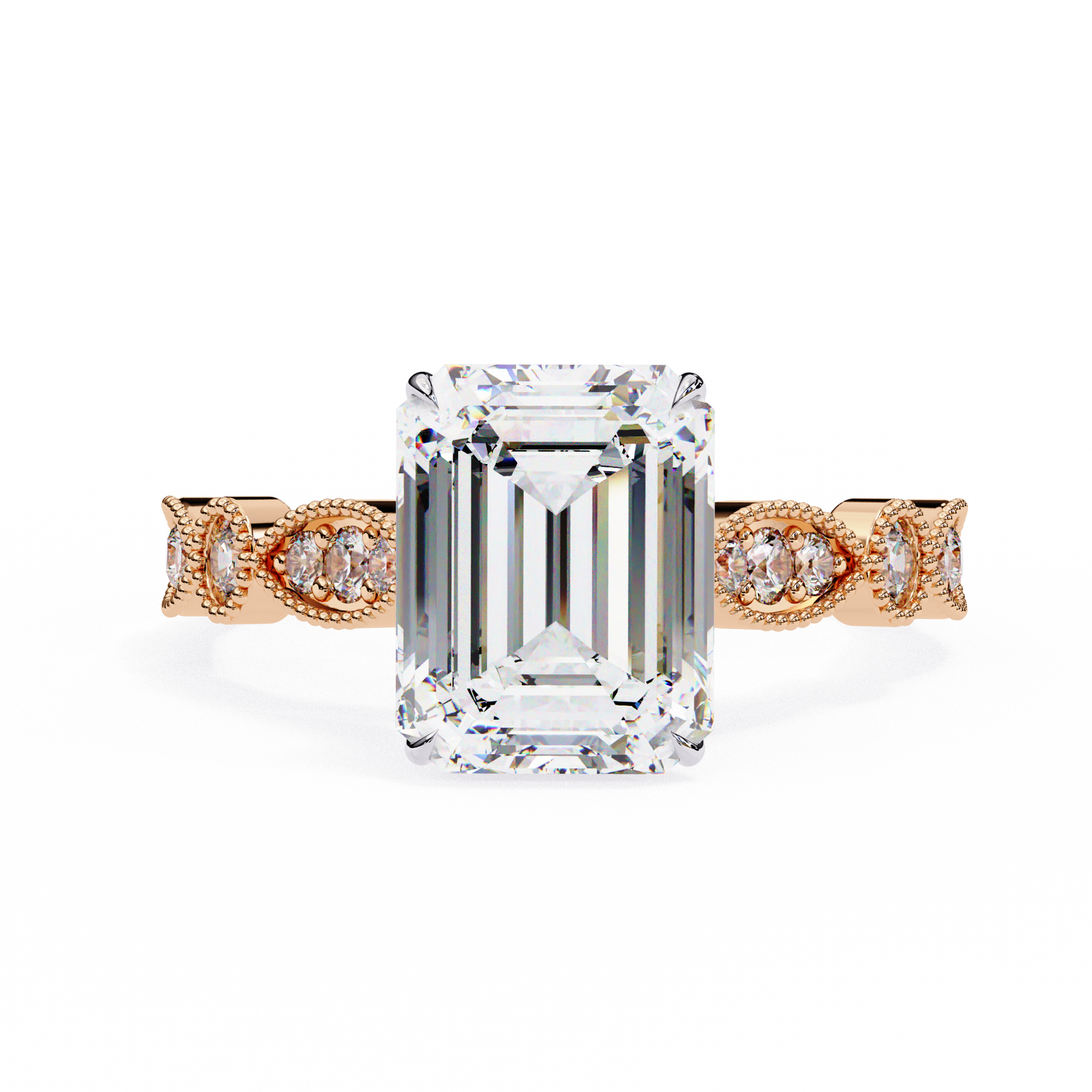 Emerald Elegance Diamond Ring Rose Gold 