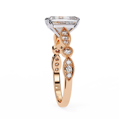 Emerald Elegance Diamond Ring Rose Gold 