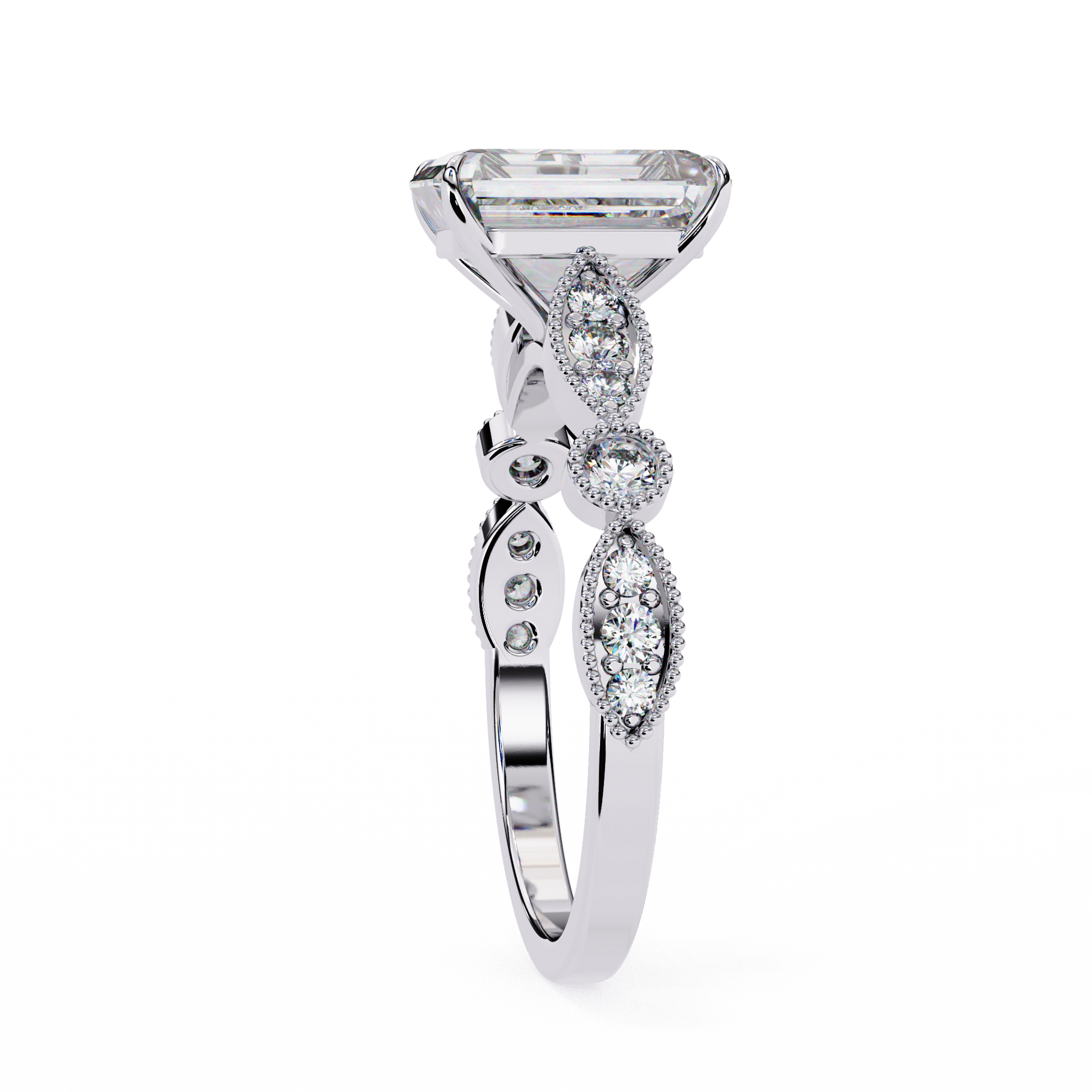 Emerald Elegance Diamond Ring White Gold 