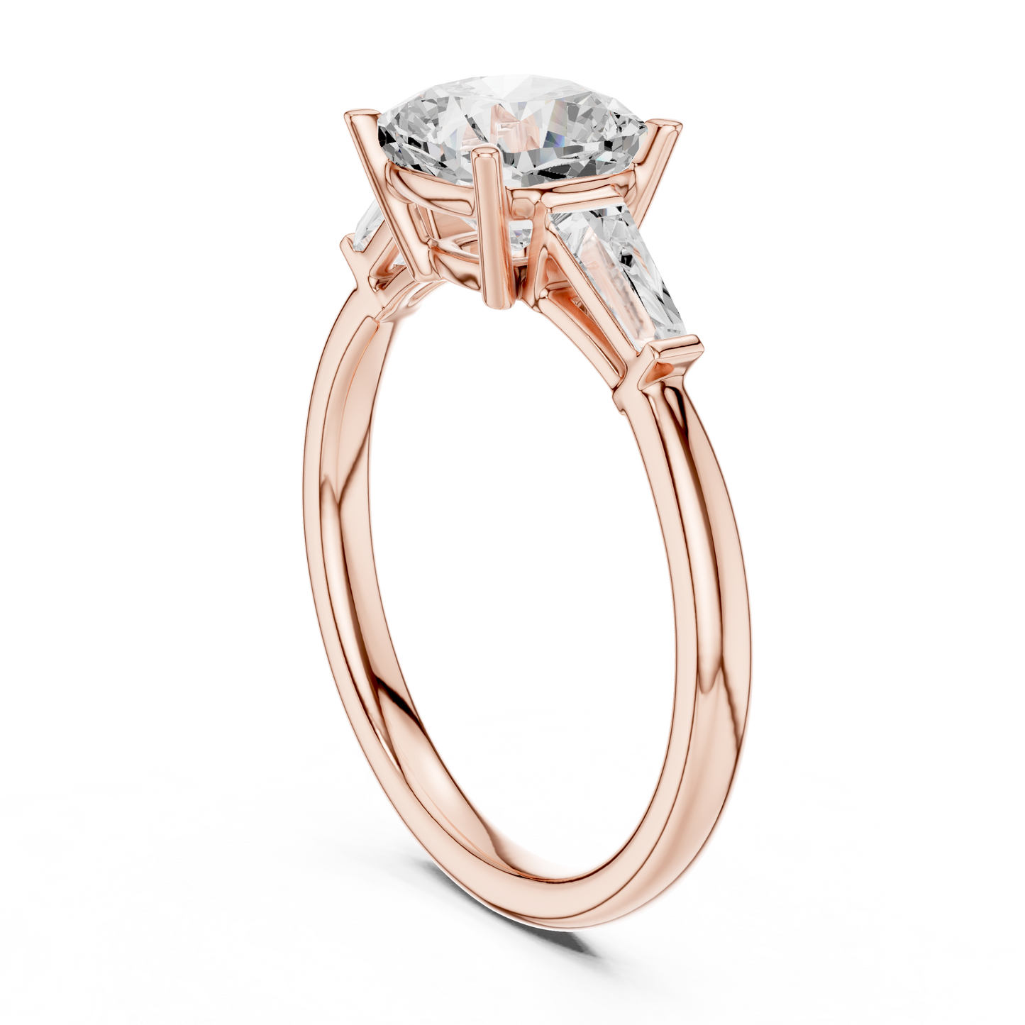 Round Cut Diamond Engagement Ring with Tapered Side Stones