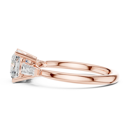 Round Cut Diamond Engagement Ring with Tapered Side Stones