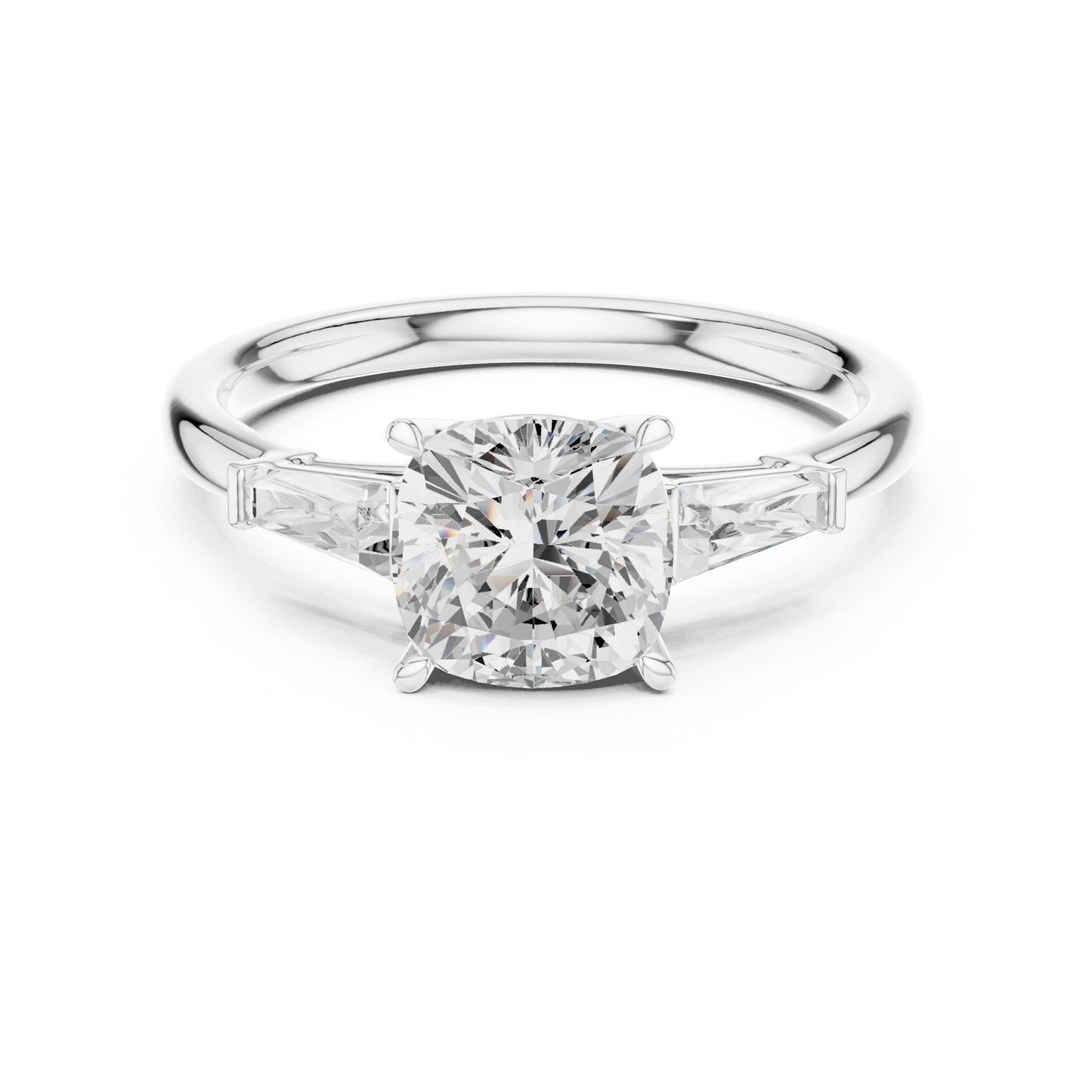 Round Cut Diamond Engagement Ring with Tapered Side Stones
