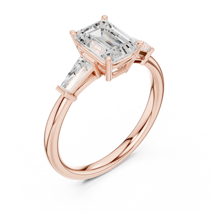 Emerald-Cut Three Stone Ring with Tapered Baguettes