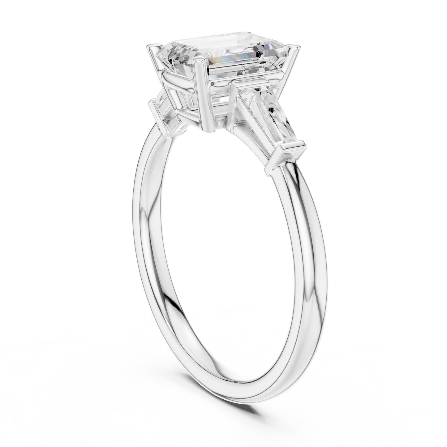 Emerald-Cut Three Stone Ring with Tapered Baguettes