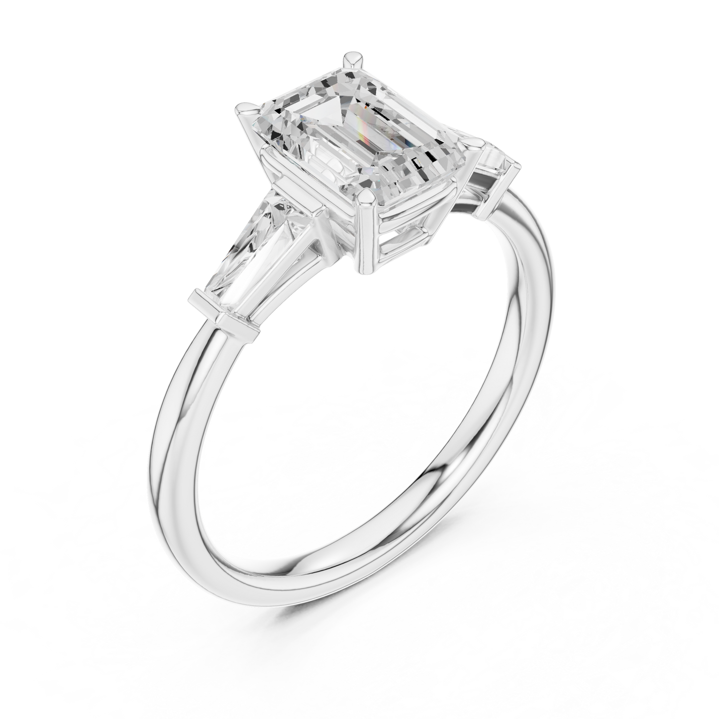 Emerald-Cut Three Stone Ring with Tapered Baguettes