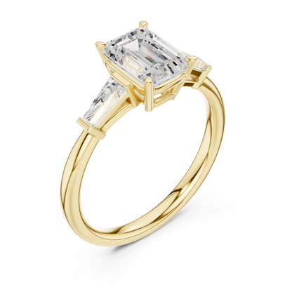 Emerald-Cut Three Stone Ring with Tapered Baguettes