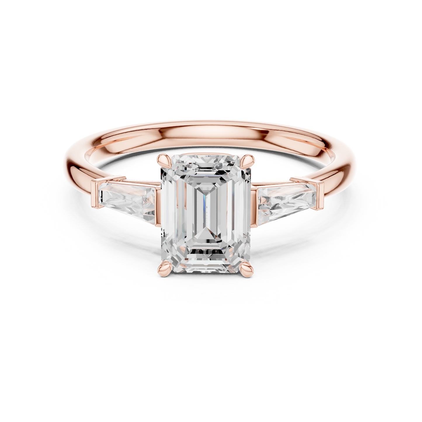 Emerald-Cut Three Stone Ring with Tapered Baguettes