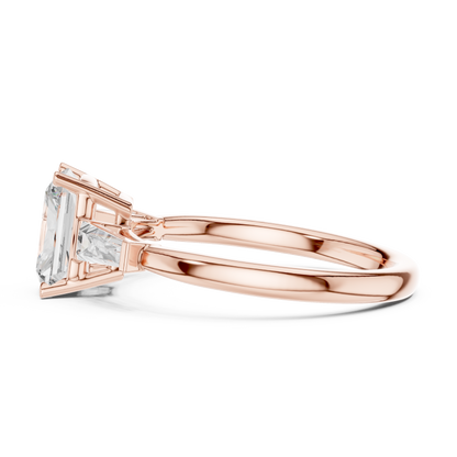 Radiant Cut Three-Stone Engagement Ring with Tapered Baguette Side Stones