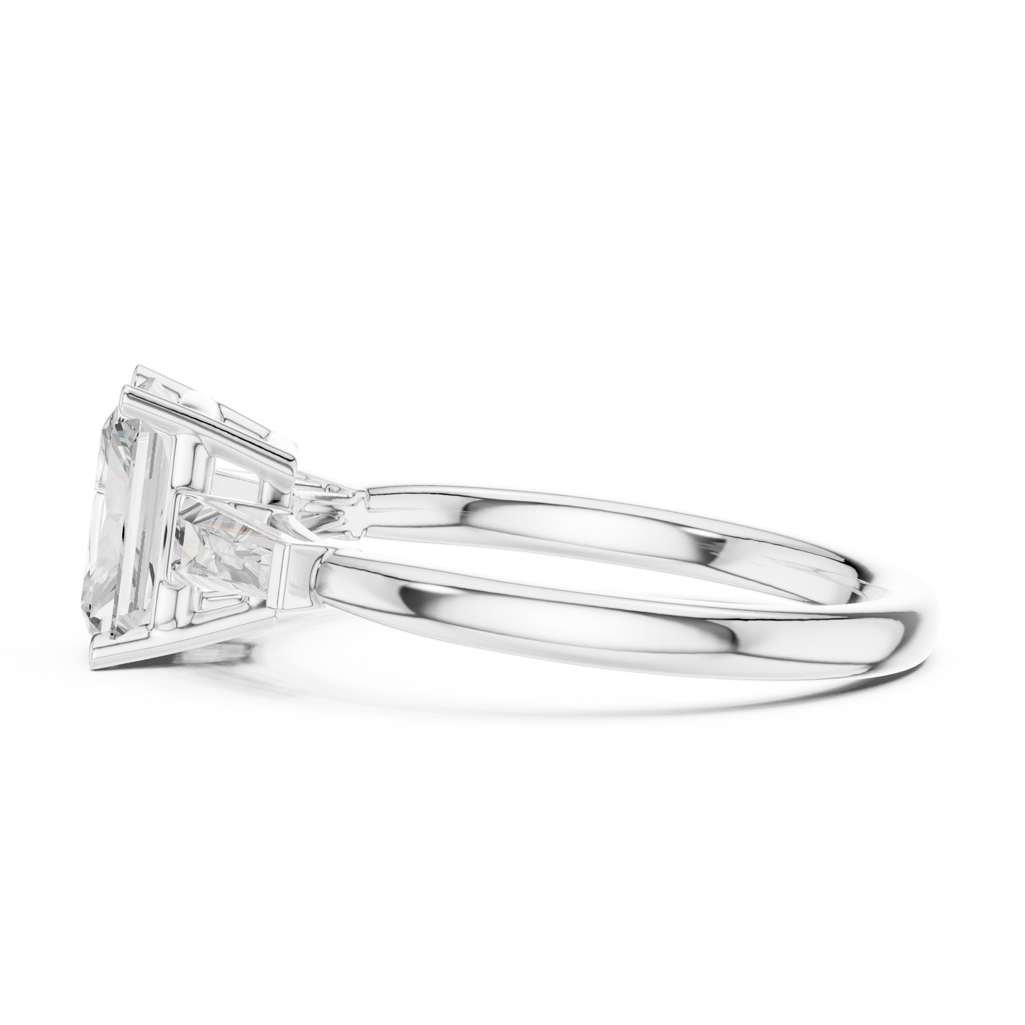 Radiant Cut Three-Stone Engagement Ring with Tapered Baguette Side Stones