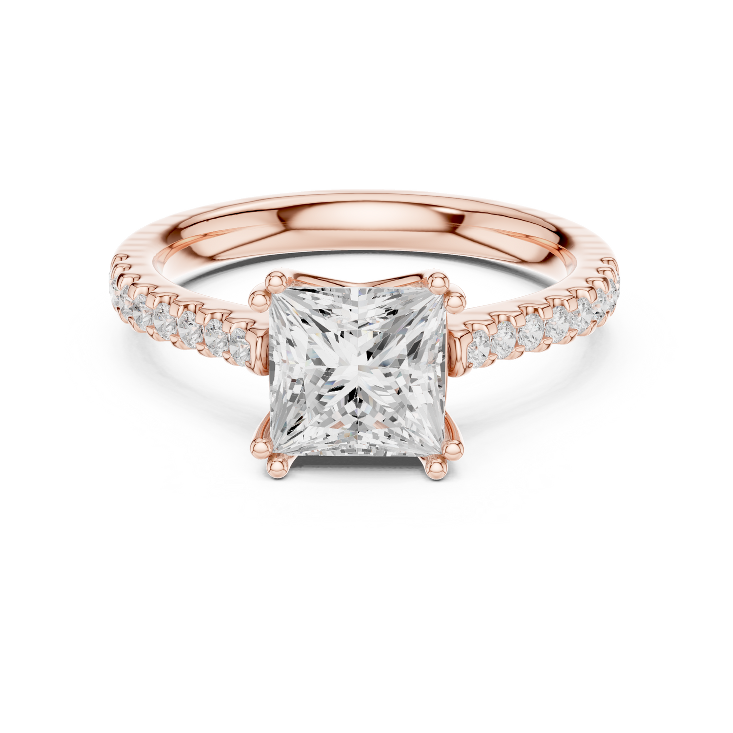 Princess Cut Diamond Engagement Ring with Pave Band