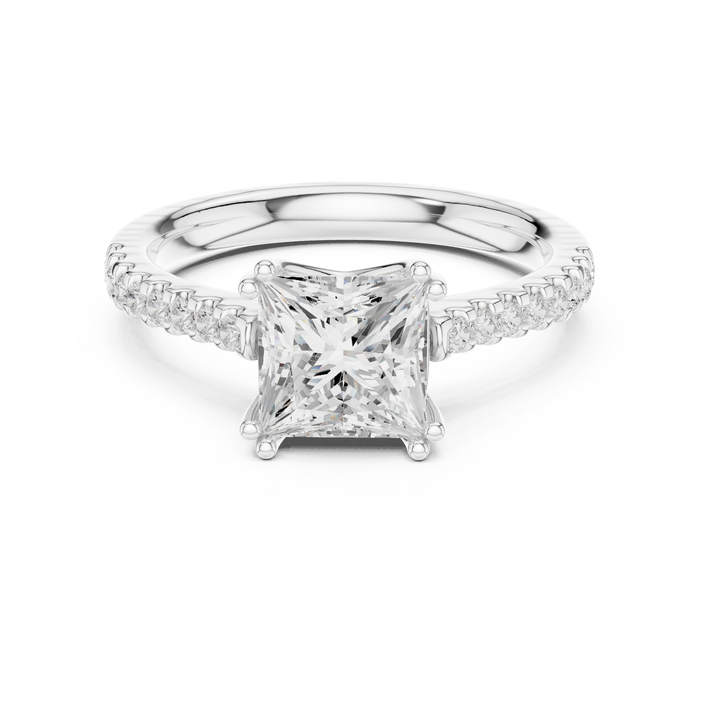 Princess Cut Diamond Engagement Ring with Pave Band