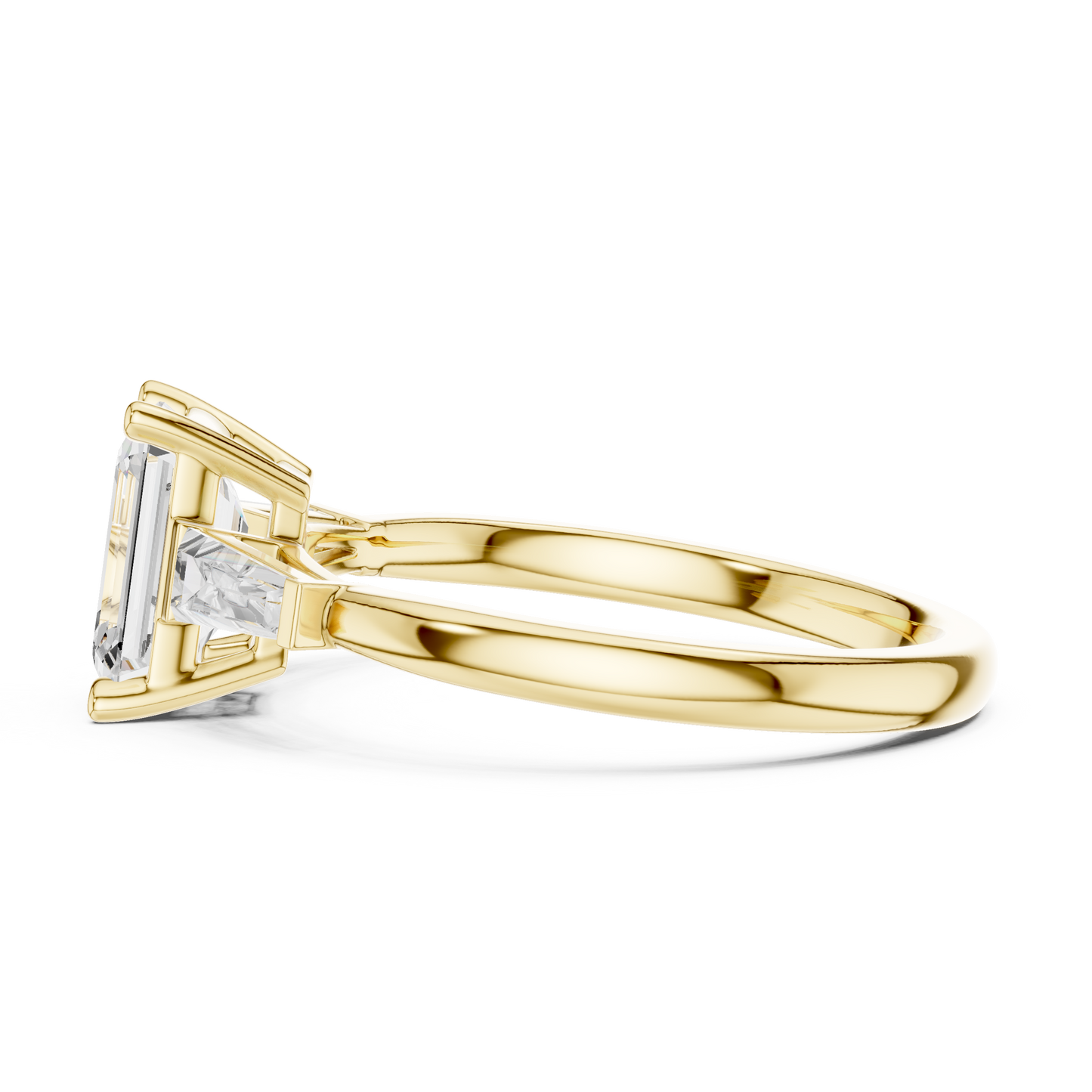 Emerald-Cut Three-Stone Ring with Tapered Baguettes