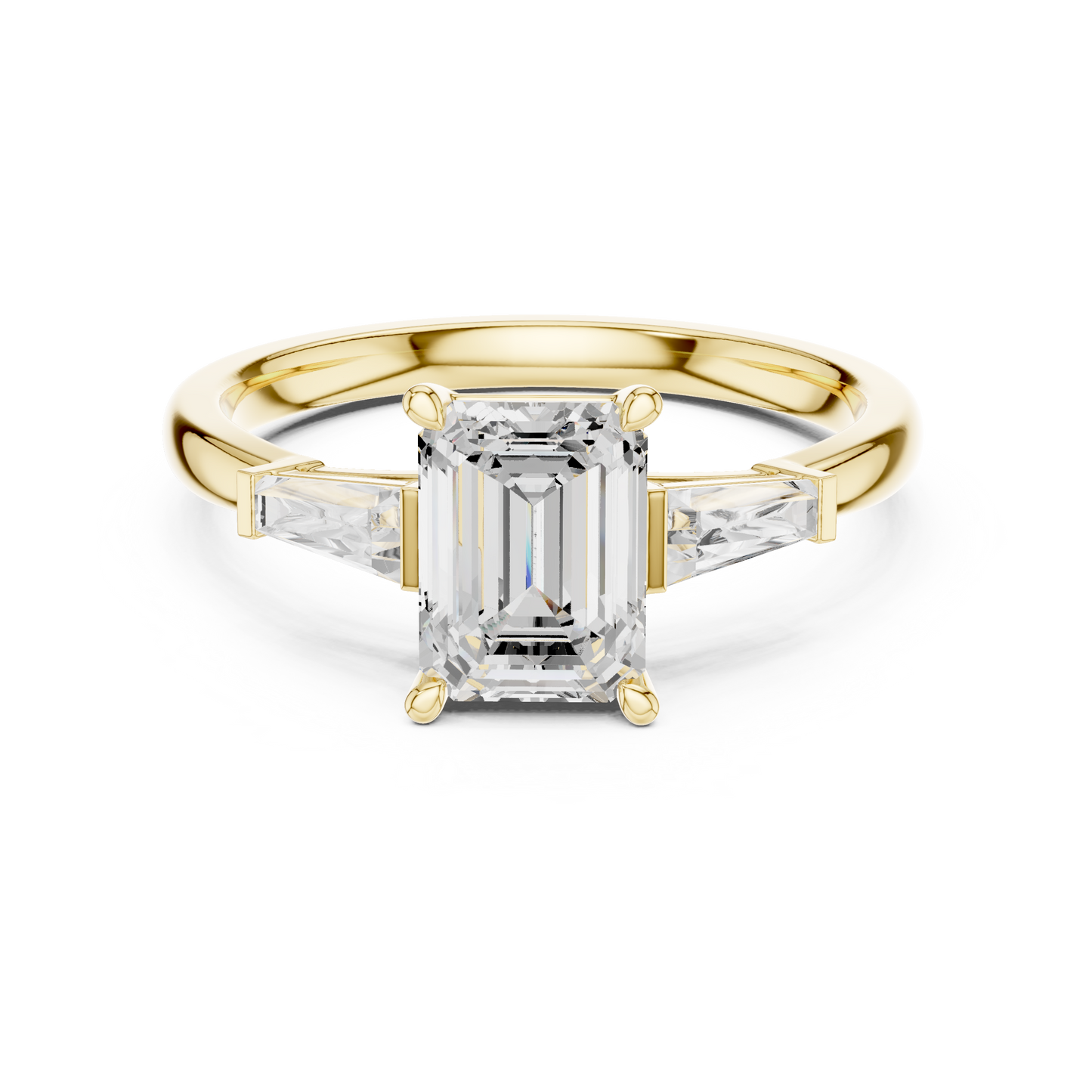 Emerald-Cut Three-Stone Ring with Tapered Baguettes