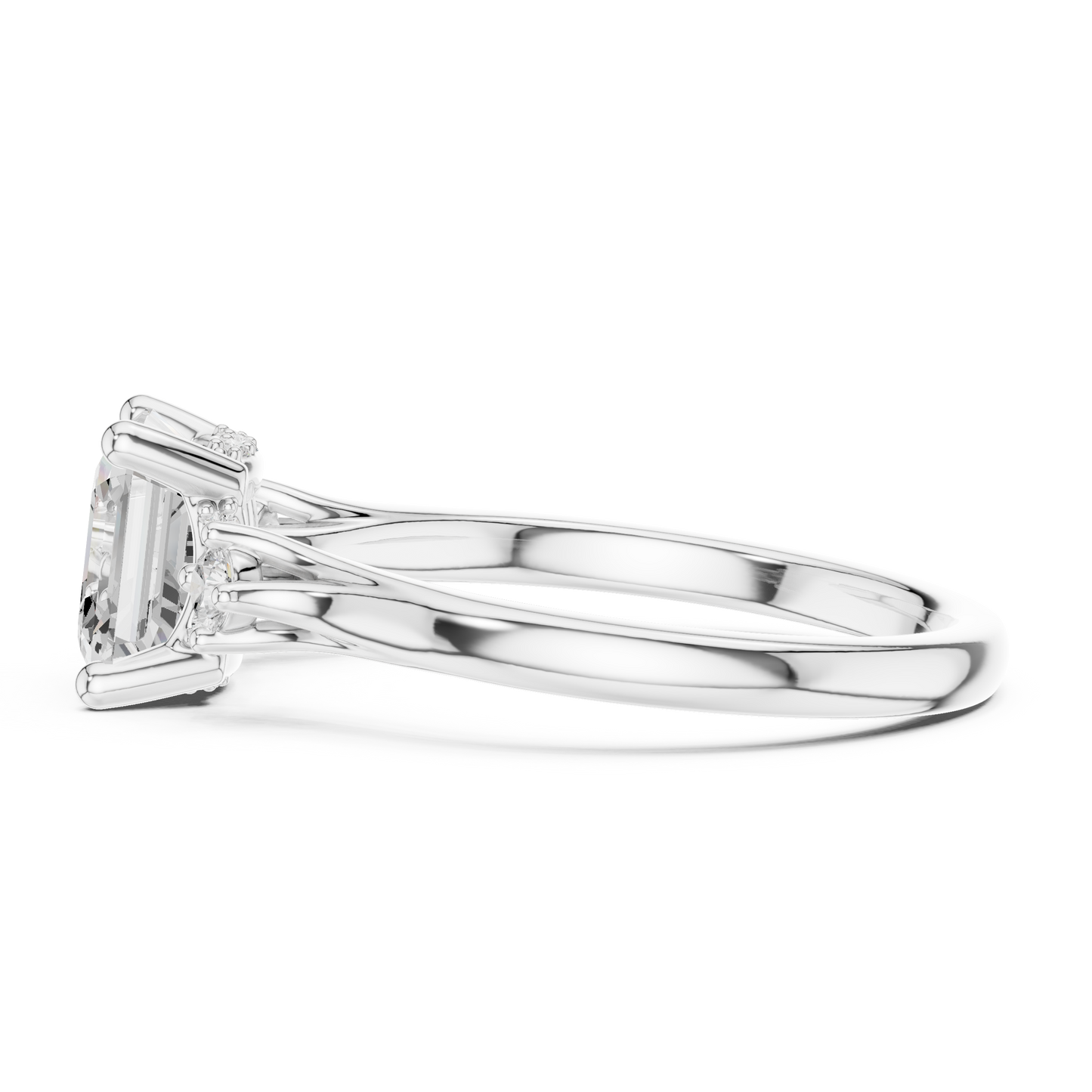 Asscher Cut Three-Stone Ring with Round Side Accents