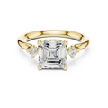Asscher Cut Three-Stone Ring with Round Side Accents