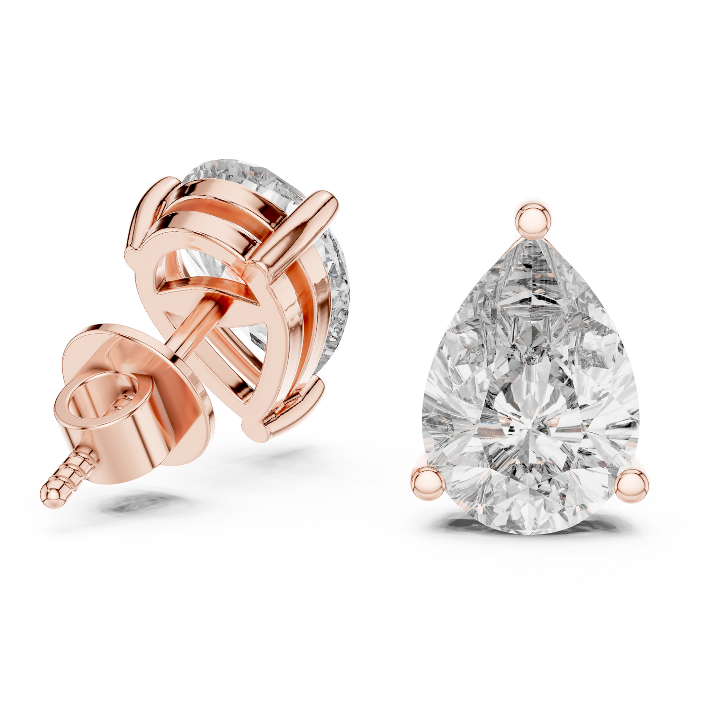Elegant Pear-Cut Diamond Solitaire Stud Earrings
