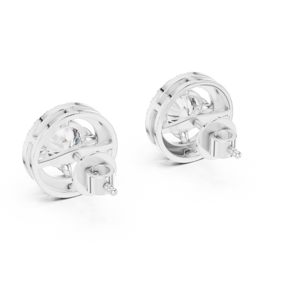 Round Brilliant Floating Halo Diamond Stud Earrings