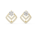 Geometric Double Chevron Round Diamond Stud Earrings