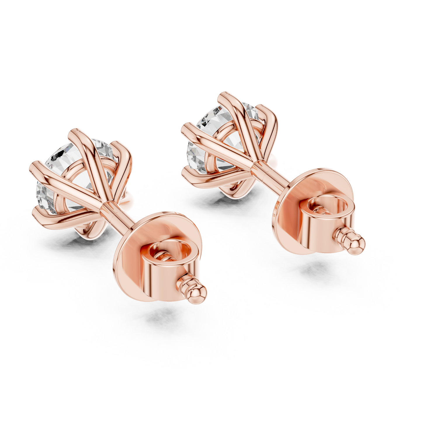 Classic Six-Prong Round Brilliant Cut Diamond Solitaire Stud Earrings