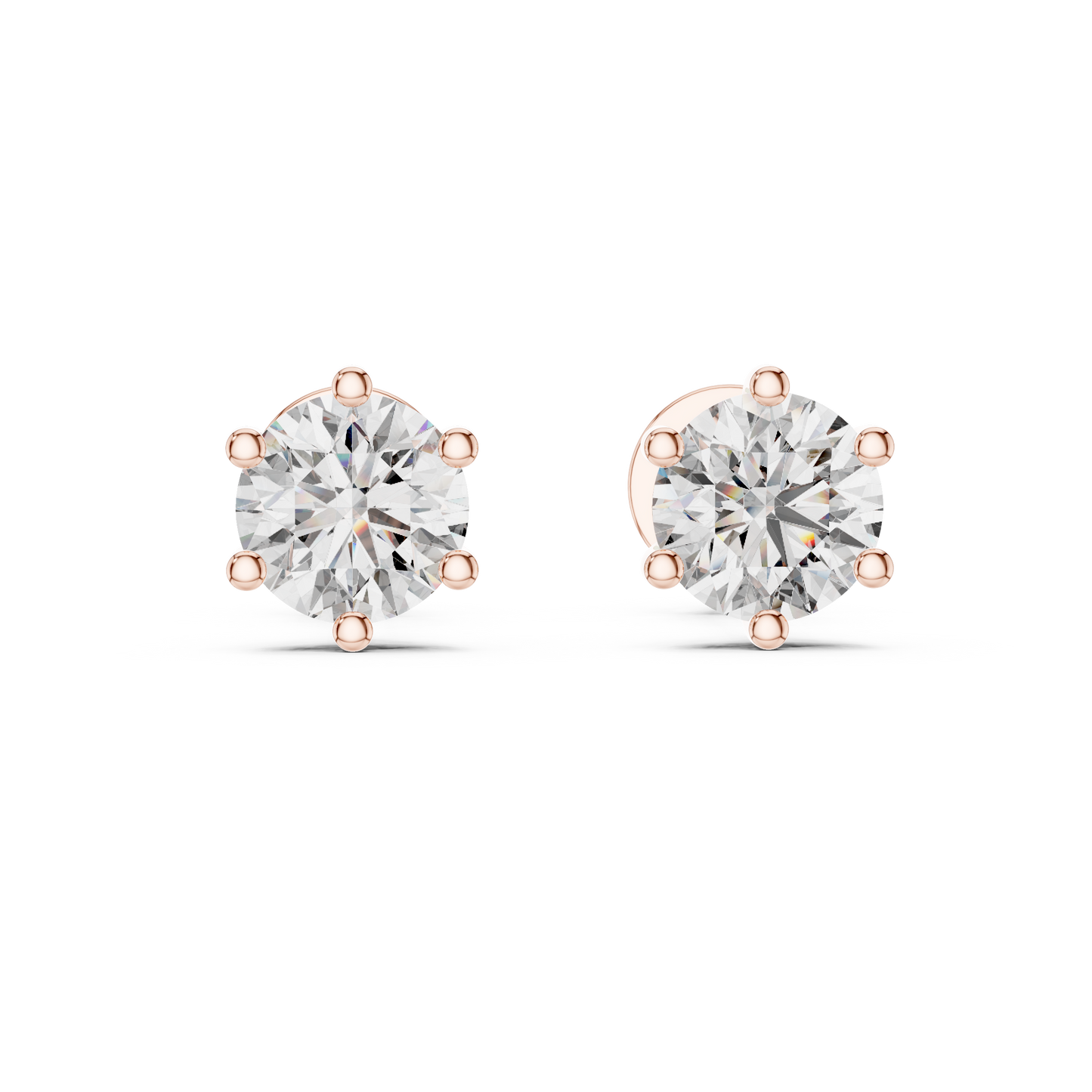 Classic Six-Prong Round Brilliant Cut Diamond Solitaire Stud Earrings