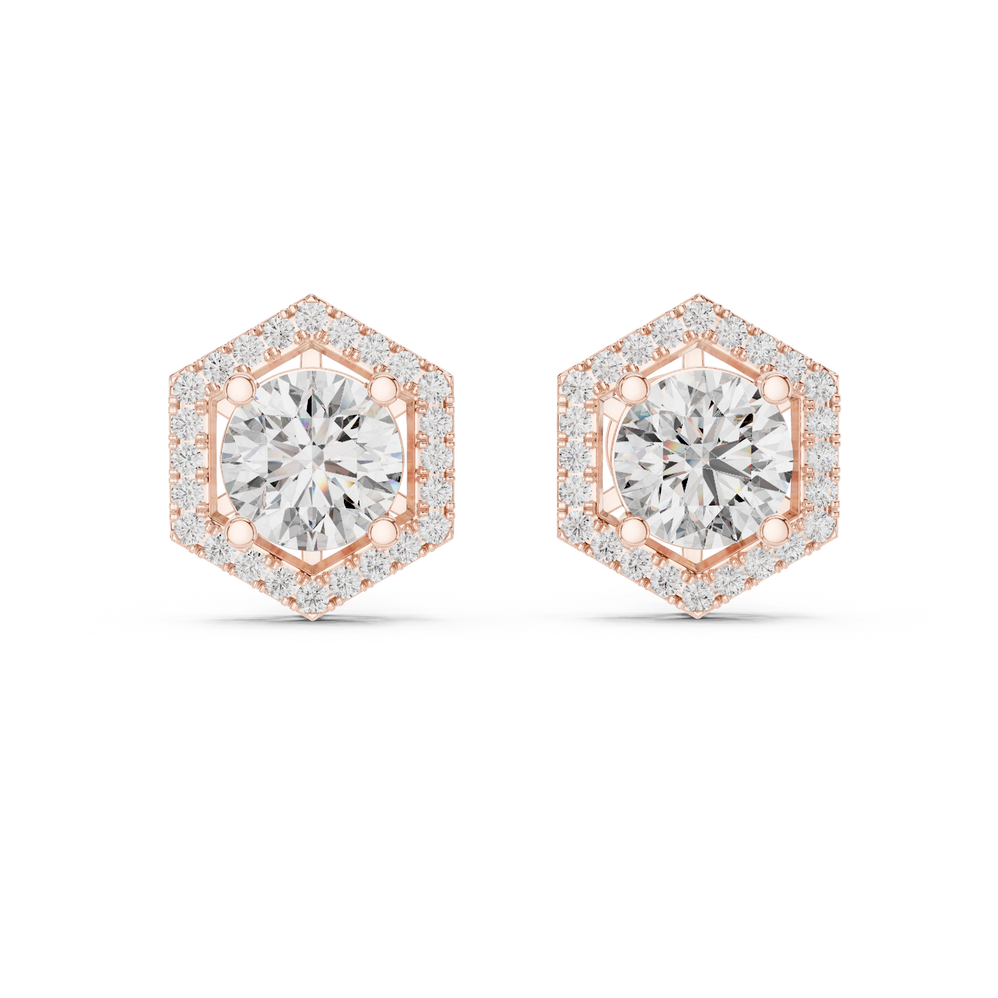 Hexagonal Diamond Floating Halo Studs