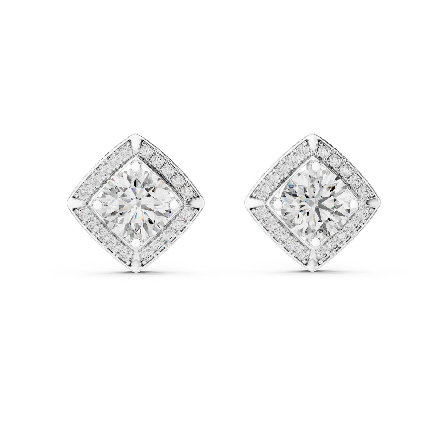 Diamond Kite-Set Square Halo Stud Earrings