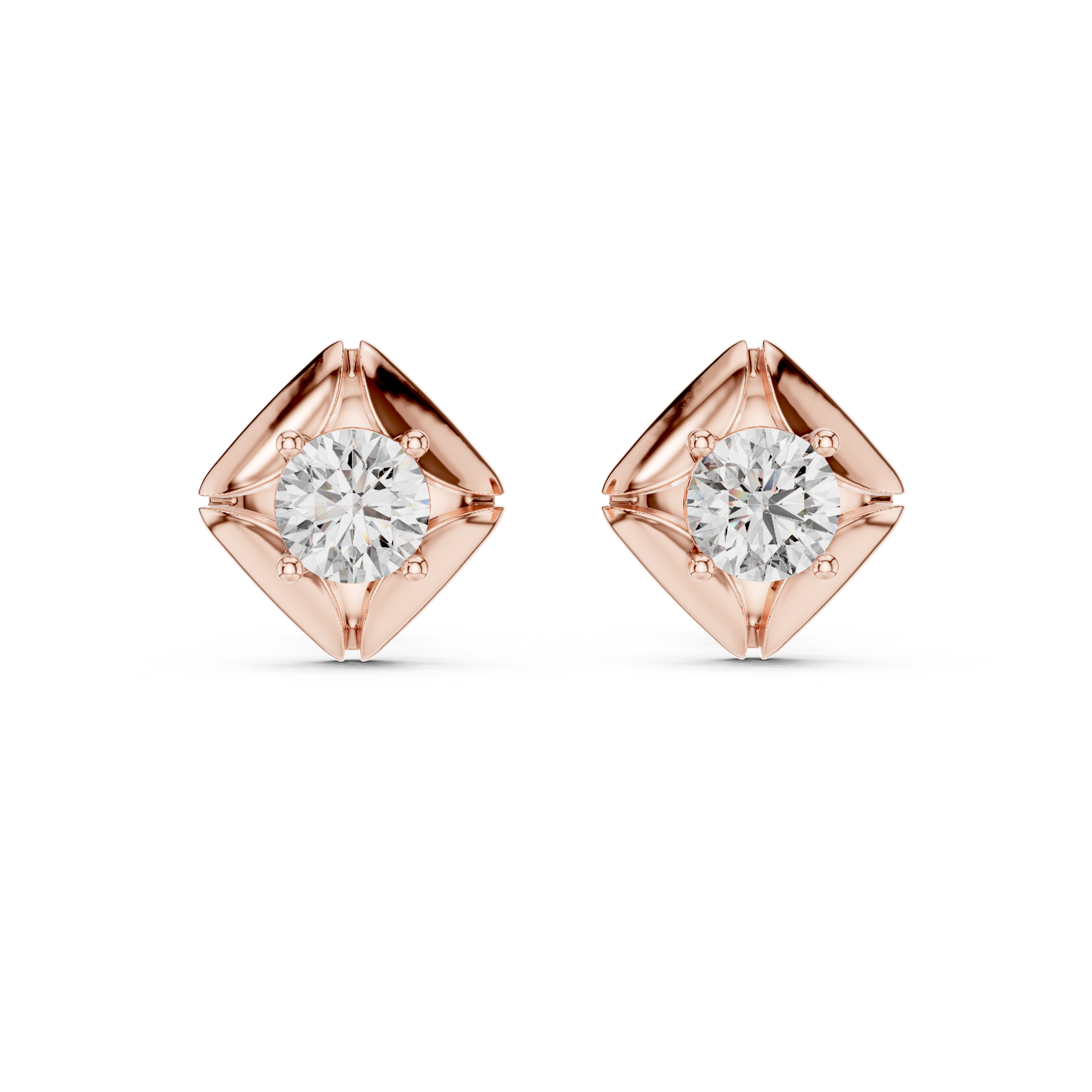 Geometric Rhombus Diamond Halo Studs