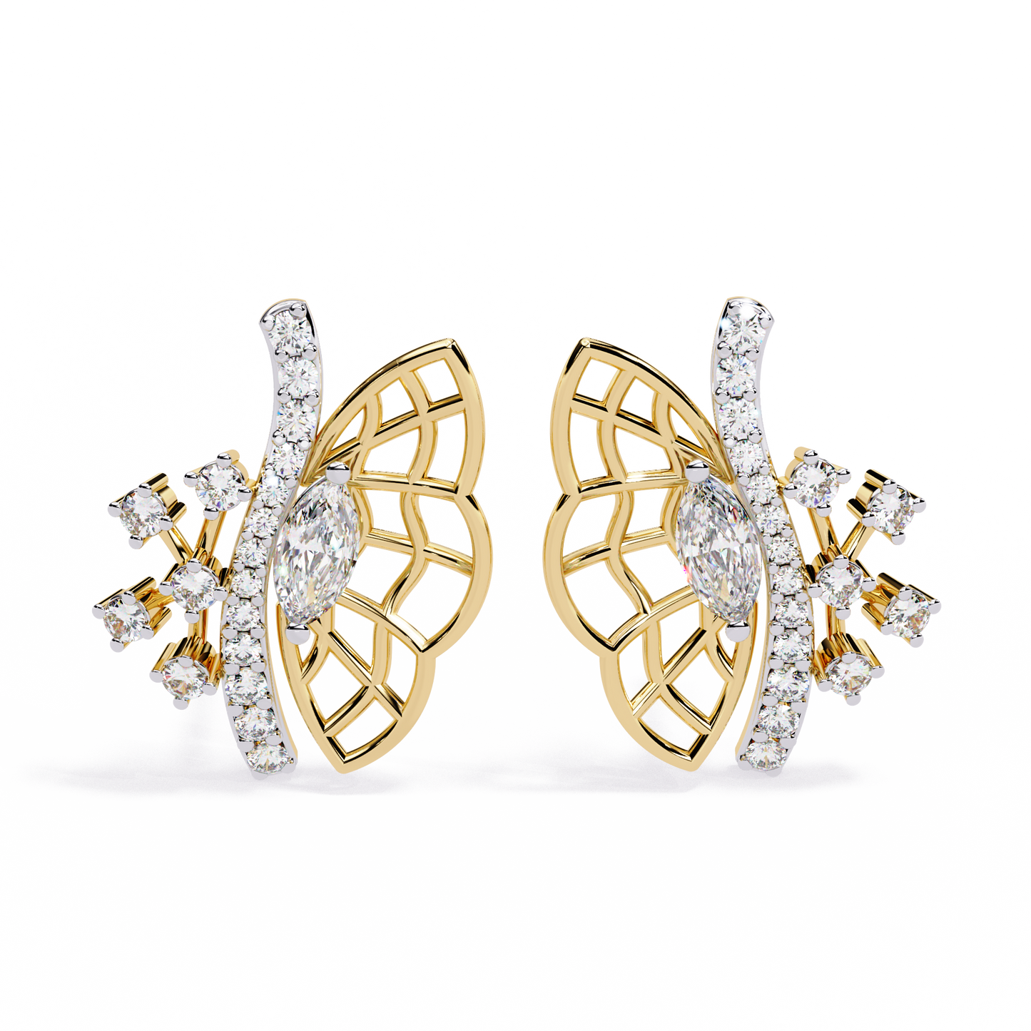 Fluttering Diamond Butterfly Earrings Yellow Gold