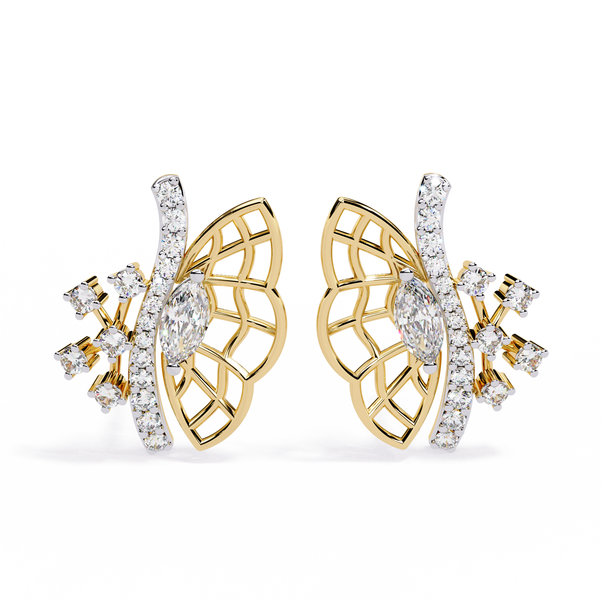 Fluttering Diamond Butterfly Earrings Yellow Gold