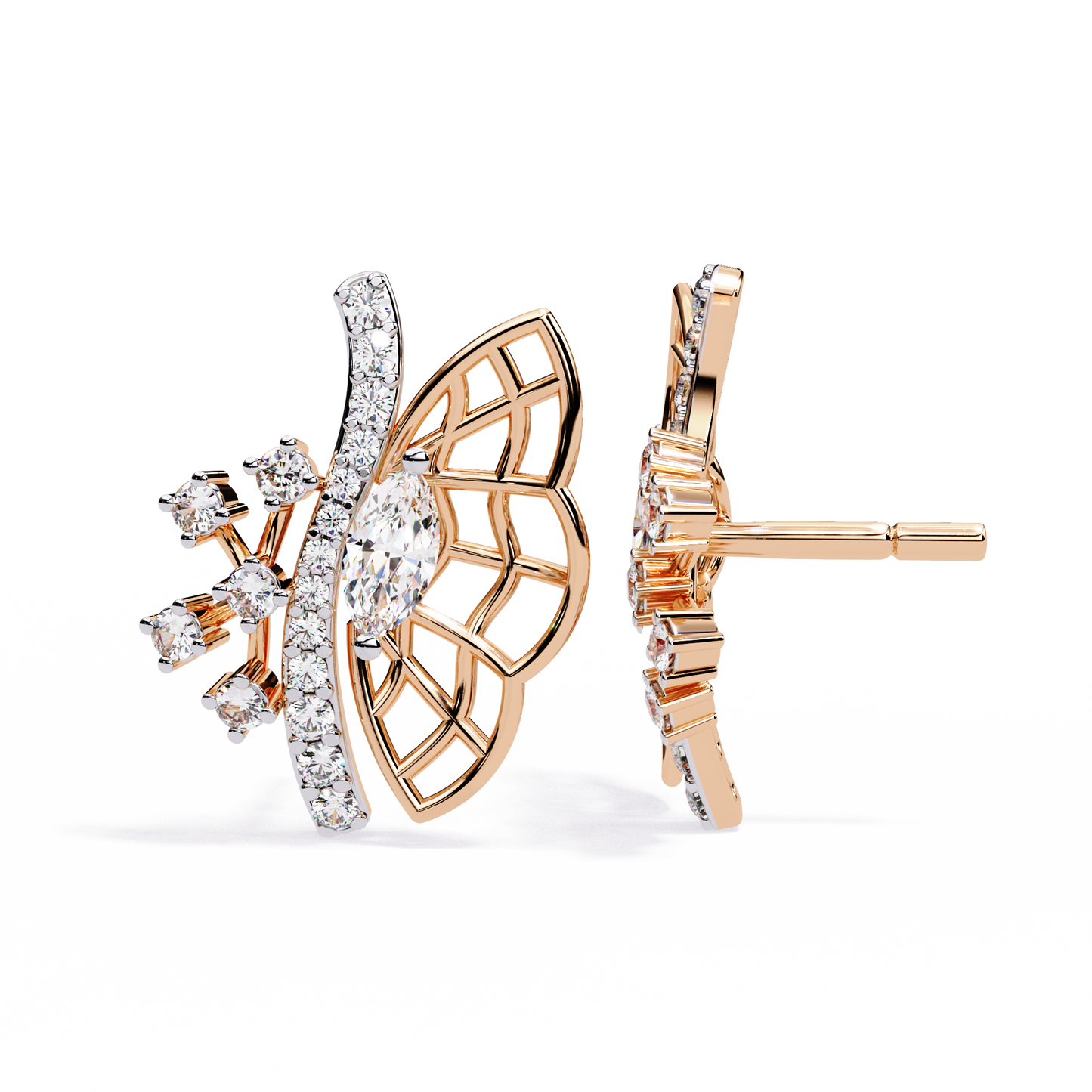 Fluttering Diamond Butterfly Earrings Rose Gold