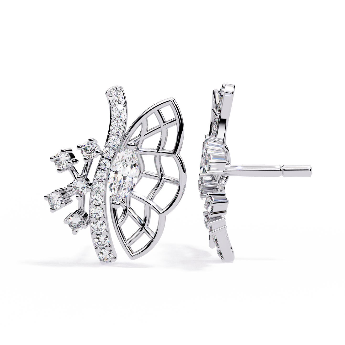 Fluttering Diamond Butterfly Earrings White Gold