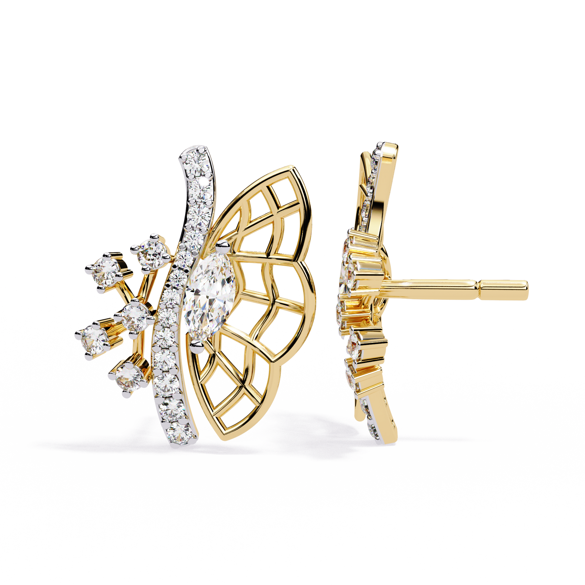 Fluttering Diamond Butterfly Earrings Yellow Gold