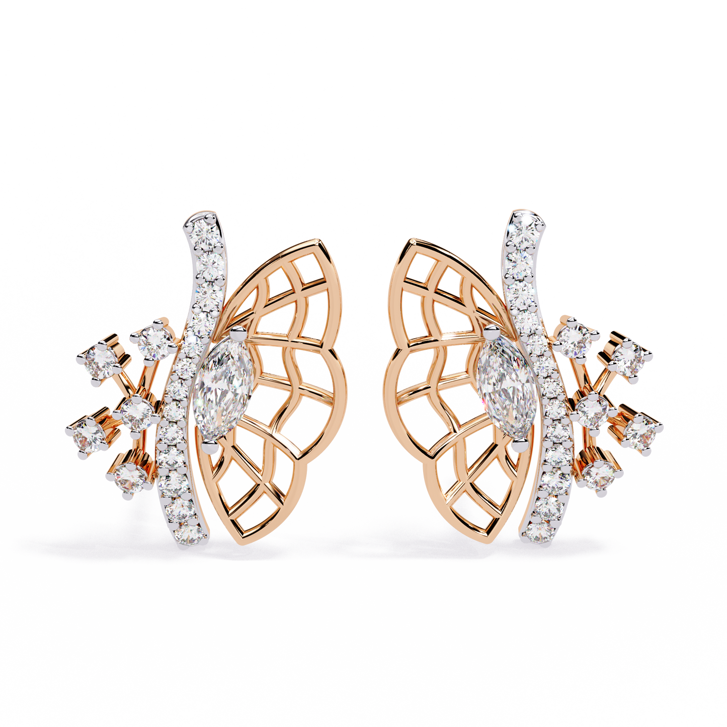 Fluttering Diamond Butterfly Earrings Rose Gold