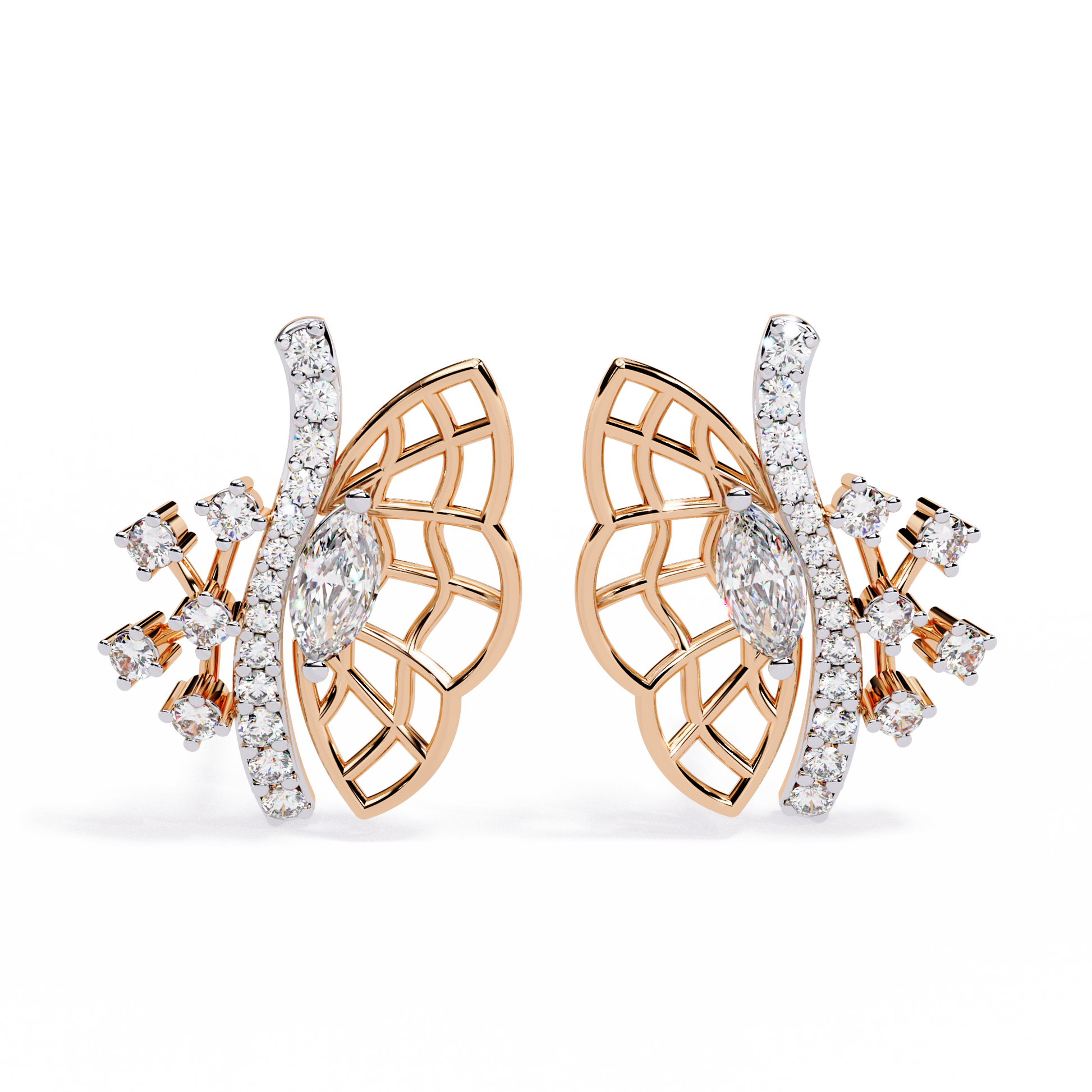 Fluttering Diamond Butterfly Earrings Rose Gold