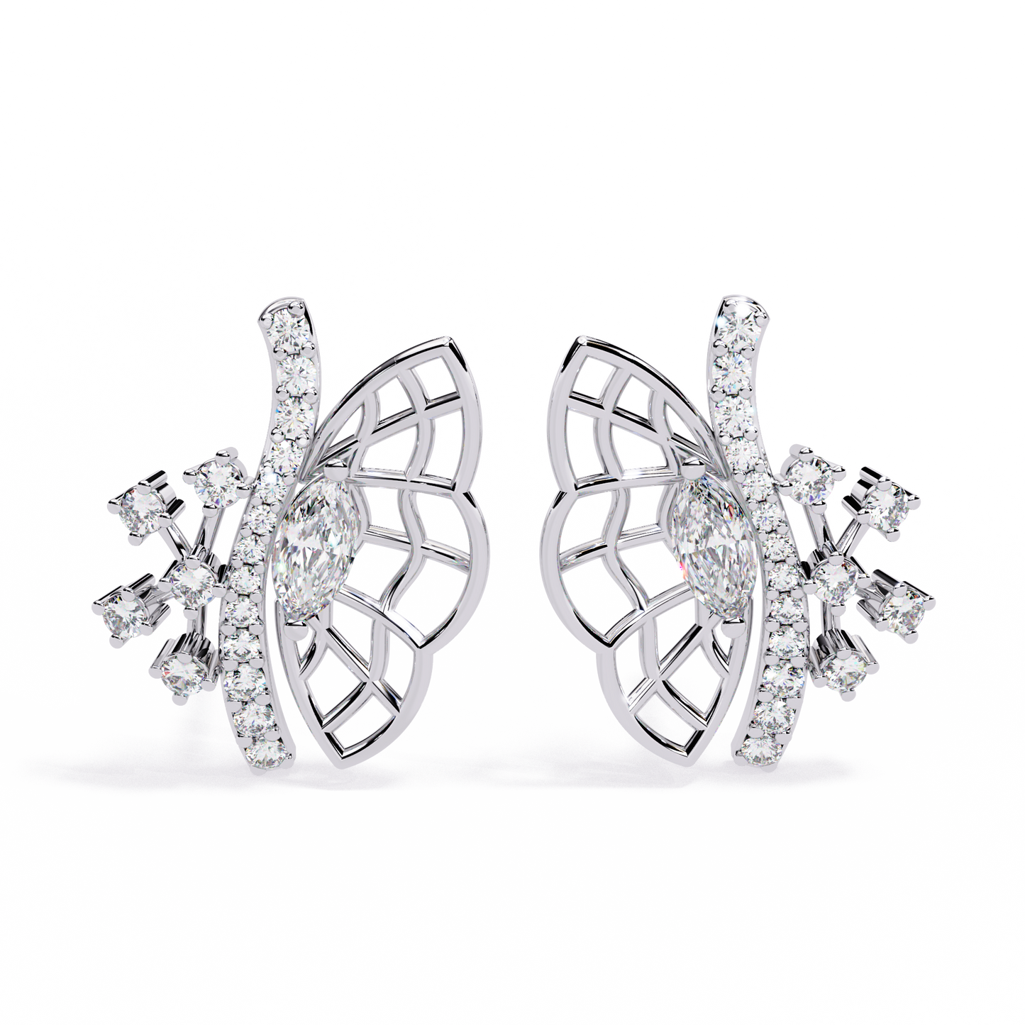 Fluttering Diamond Butterfly Earrings White Gold