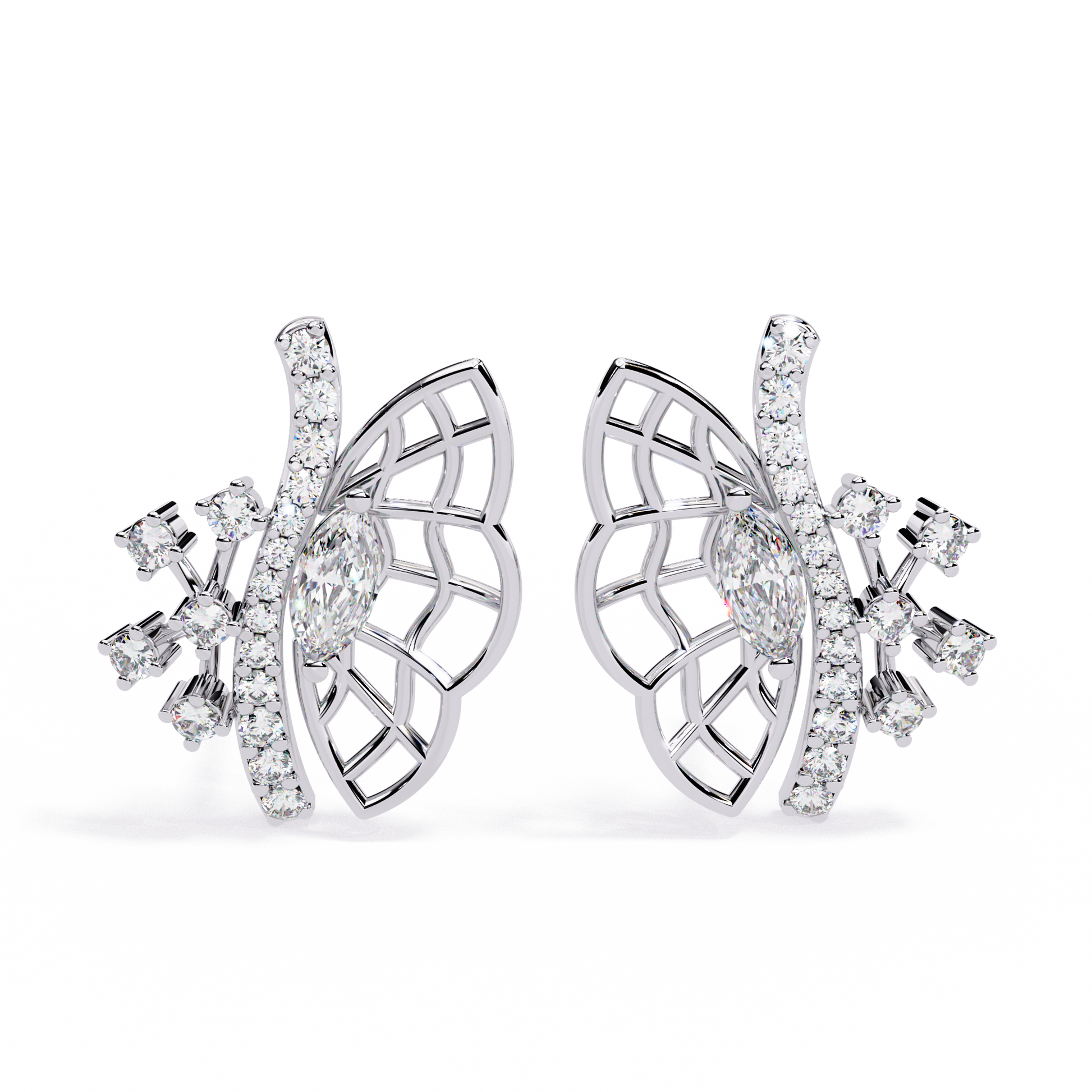 Fluttering Diamond Butterfly Earrings White Gold