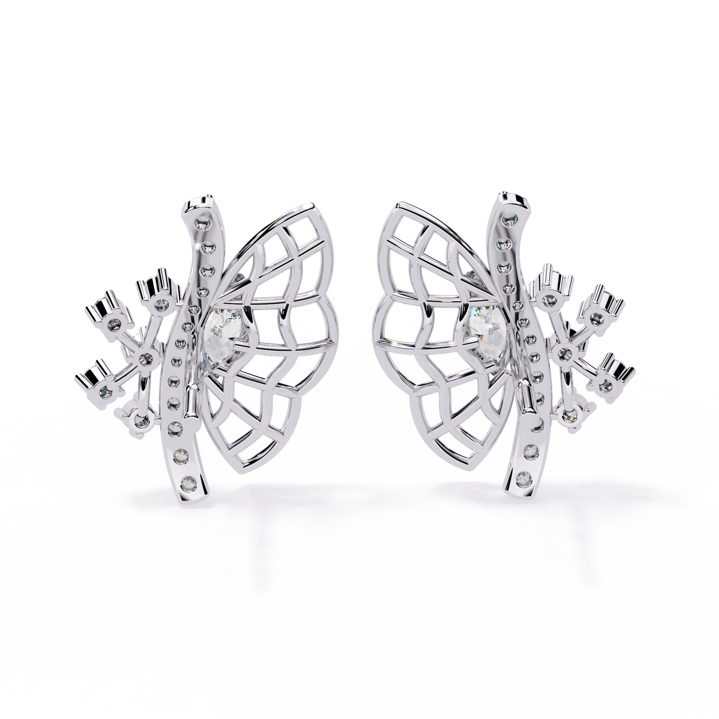 Fluttering Diamond Butterfly Earrings White Gold