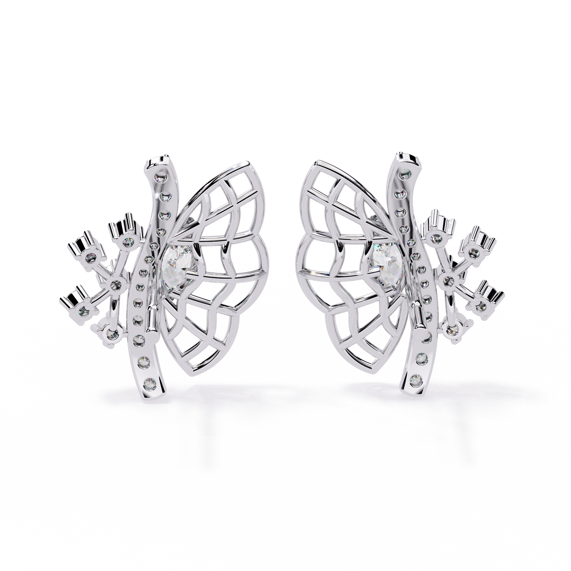Fluttering Diamond Butterfly Earrings White Gold