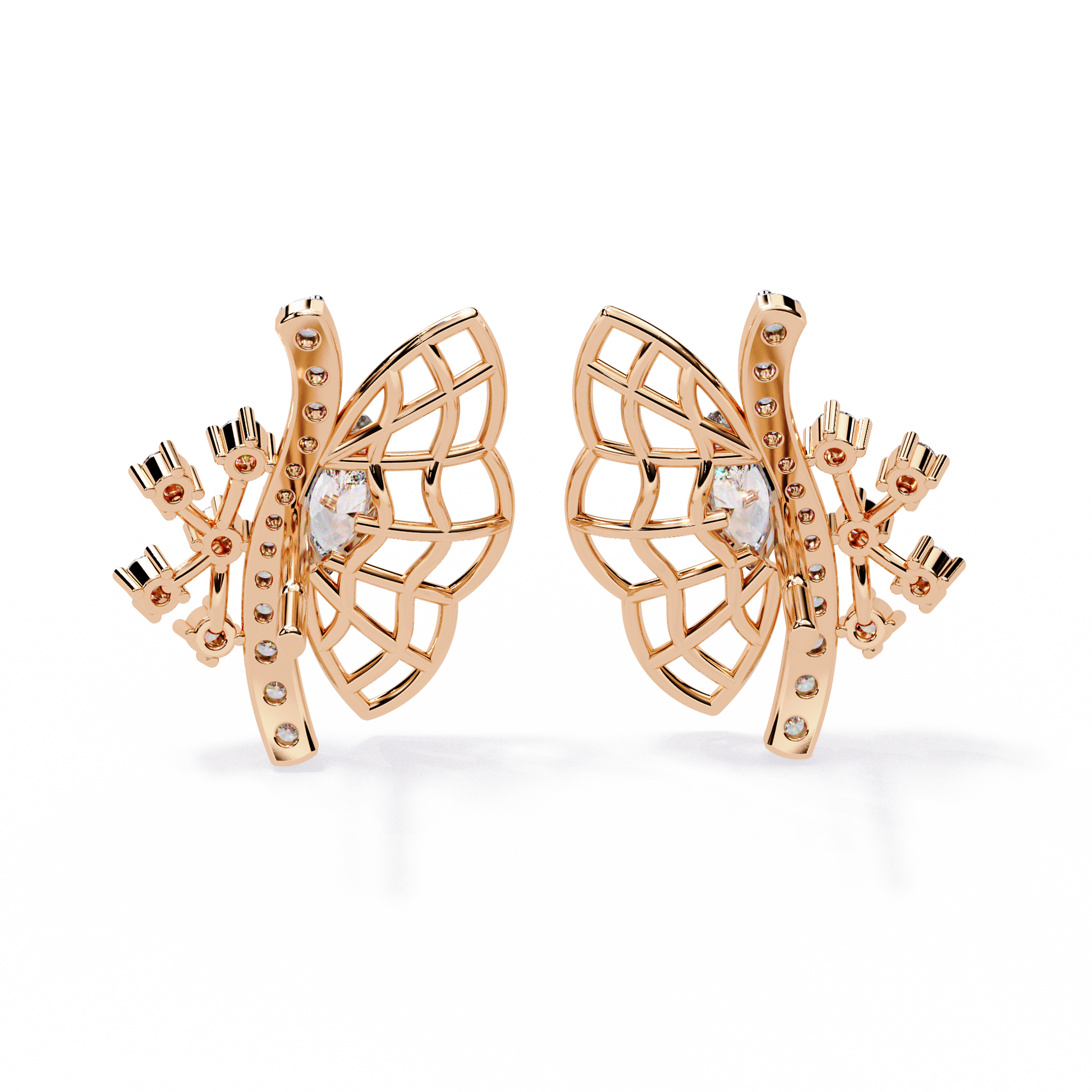 Fluttering Diamond Butterfly Earrings Rose Gold
